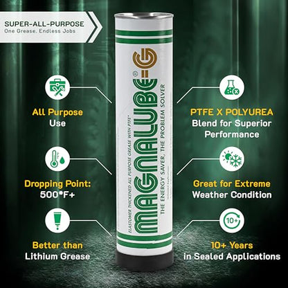 Magnalube-G General All Purpose Grease - Waterproof, Corrosion Resistant PTFE Lubricant for Bearings and Axles to Fishing Rods - 14.5oz Multi-Purpose Canister Tube for Grease Gun - 8 Pack - size: 8