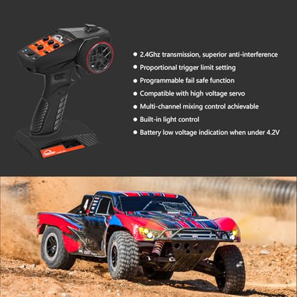 RC Radio System 4CH 2.4G RC Transmitter with Receiver and Lanyard Anti-Jamming Remote Controller for 1/10 1/12 1/14 1/16 1/18 1/24 RC Car Crawler Boat - color: Black & Orange