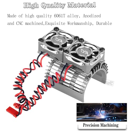 Motor Cooling Fan Upgrades Part 1/8 RC Car 40mm 42mm Brushless Motor,Motor Cooling Fans Surpass Hobby Twin 30mm RC Car Motor Fan with Metal Cover 4068 4274 Brushless Motor Heatsink,Titanium