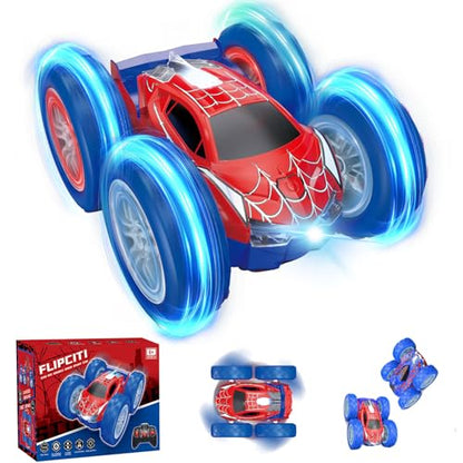 RC Cars Spider Toys for Kids 4-12, 4WD Remote Control Car Spider Toy Gift, Double Sided Stunt Car With LED Lights 2.4GHz 360° Flip & Spin/Rotation, 60 Mins Playtime, Gift for Kids, Boys, Beginners