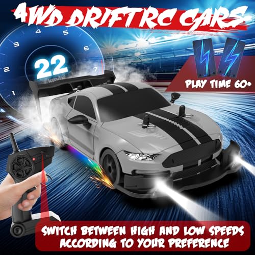 RC Drift Car 1:20 Scale Remote Control Cars 2.4GHz 4WD High Speed RTR Racing Vehicle with LED Lights 2 Rechargeable Batteries and Drifting Tires Racing Sport Toy Car for Adults Kids Boys Girls - color: Silver