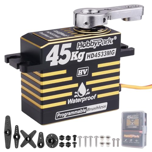 HobbyPark Waterproof 45kg High Torque Servo Brushless Motor 8.4V HV Servo Metal Gear Digital Servo Stainless Steel Gear for RC Crawler RC Car RC Truck RC Buggy Control Angle 180° 0.08sec 2BB