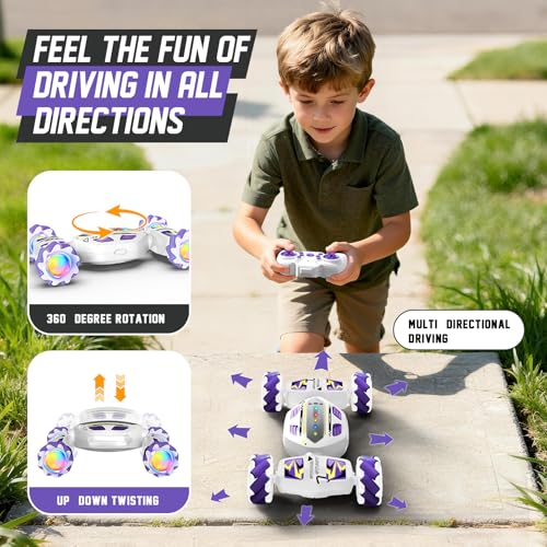Gesture Sensing RC Stunt Car for Boys 8-12 - Gifts Toy for Kids,4WD Remote Control 360° Rotating,Transform Hand Controlled,Birthday Presents for Boy Age 8 9 10 11 12(White)