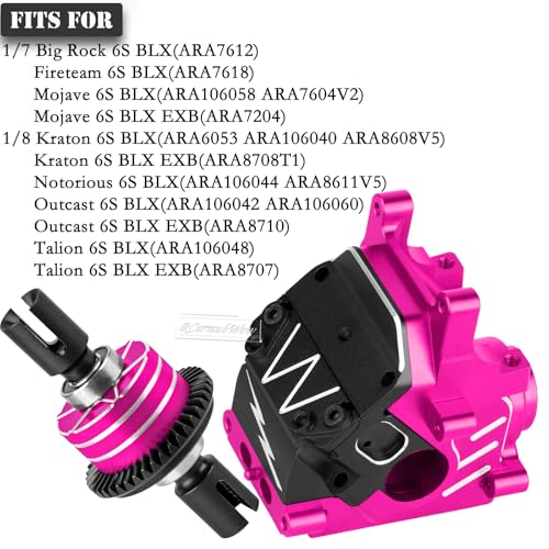 RC F/R Gearbox Case Diff 43t &10t Input Gear Upgrades for 1/8 Kraton/Outcast/Talion 6S BLX EXB,Notorious 6S BLX,1/7 Mojave 6S BLX EXB,BigRock/Fireteam 6S BLX,Pink - color: Pink(1set)