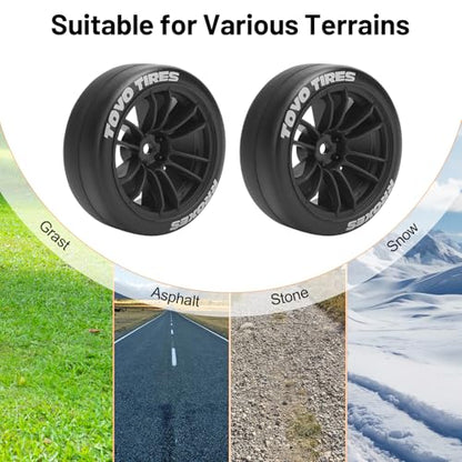12mm RC Drift Tires and Wheels, daitoku 1/10 RC Rally Racing Tires for Tamiya Traxxas HPI KYOSHO XV02 XV01 TT01 TT02 PTG2 A959 - Style D (Black) - color: Black