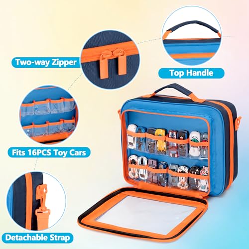 GRAOSO Toy Cars Carry Case Compatible with Hot Wheels Monster Trucks, Blue | Travel Truck Storage Compatible with Monster Jam Trucks up to 30, Display Front Pocket for 1:64 Scale Mini Toy Cars, Bag Only