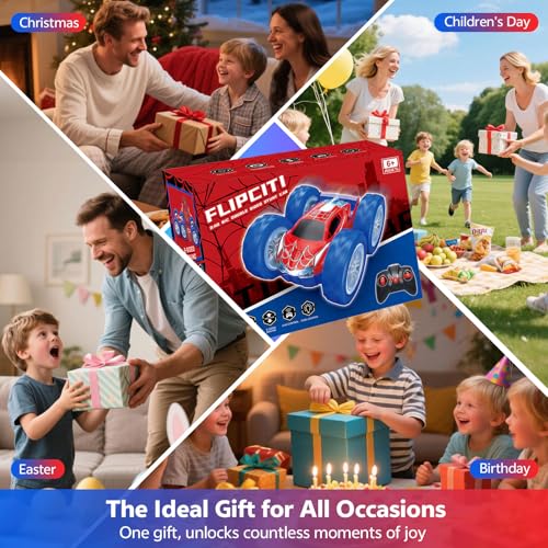 Remote Control Car, RC Cars Toys for Kids Ages 6-12 with 60 Mins Playtime | 4WD Stunt Car with LED Lights & 360° Flips, Gift for Kids, Boys, Beginners