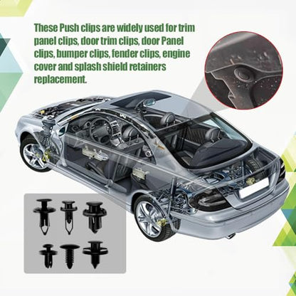 Car Retainer Clips Plastic Fasteners Kit, Car Retainer Clips, Push Bumper Fastener Rivet Clips with 6 Size Auto Body Retainer Clips Bumpers, Universal Plastic Panel Fender Clips (200pcs) - color: Black