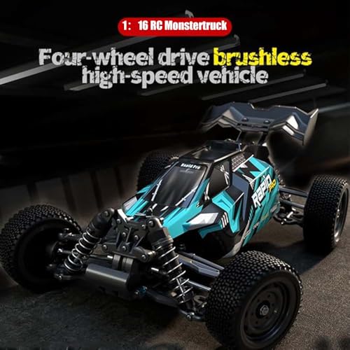1/16 Brushless High Speed Fast RC Cars for Adults, 43+ mph Waterproof RC Monster Trucks, 4x4 Off Road All Terrain, 3 Batteries(Blue) - color: 16201pro,3 Batteries(blue)