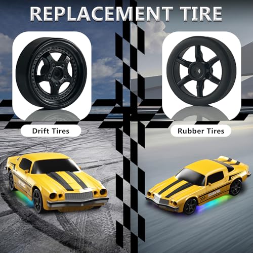 RC Drift Car 1:24 Remote Control Car 4WD 15KM/H High Speed Racing Sport Car with LED Lights RC Cars Toy for Kids Boys Girls Adults Gifts Birthday Christmas - color: Yellow