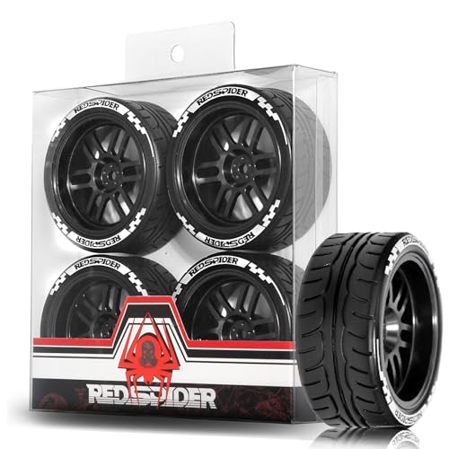 1/10 On Road Tires and Aluminum Wheels 12mm Hex RC Rally Racing Tyres OD 2.56" for Tamiya TT01 TT02 XV01 TA06 A959 PTG2 HPI KYOSHO PTG2 Traxxas 1:10 Street Touring Drift Car (Black) - color: Black