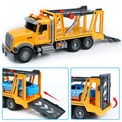 Dwi Dowellin Toy Truck Transport Cars Carrier with Racing Car for Kids Toddlers,Birthday Gifts for Boy Toddler Child 3 4 5 6 Years Old - style: transport truck