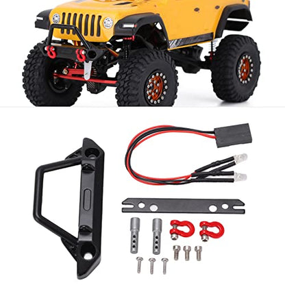 RC Front Bumper Set, RC Metal Bumper High Hardness Remote Control Car Front Bumper with 2 LED Headlights for SCX24 1/24 RC Car Crawler Scx24 Bumper