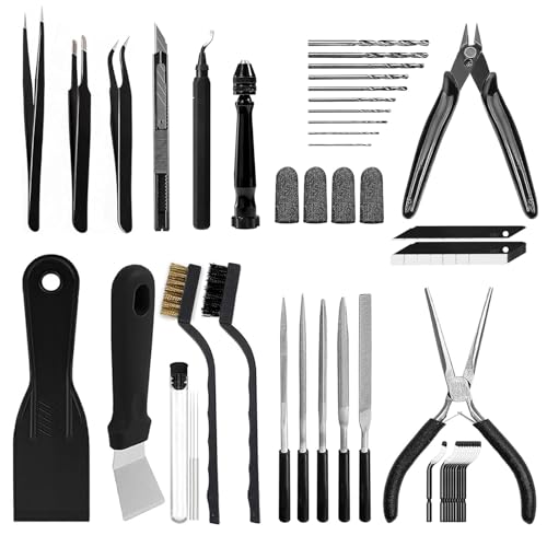 62pcs 3D Printer Tools, 3D Print Accessories Kit Includes Nozzle Cleaning Kit, Deburring Tools, Removal Tools, Needle Files, Brushes, Cutters, Craft Knife, Tweezers, Drills for 3D Prints Finishing - style: 62 Pcs