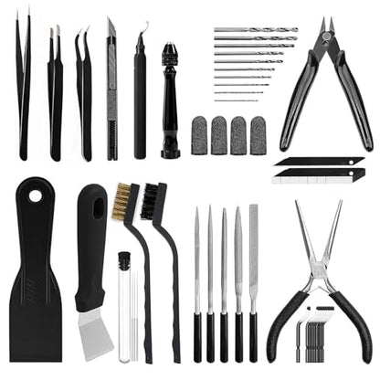 62pcs 3D Printer Tools, 3D Print Accessories Kit Includes Nozzle Cleaning Kit, Deburring Tools, Removal Tools, Needle Files, Brushes, Cutters, Craft Knife, Tweezers, Drills for 3D Prints Finishing - style: 62 Pcs