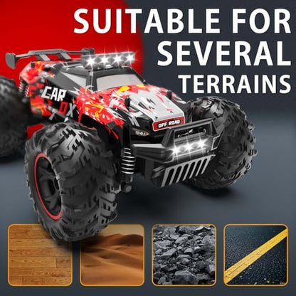 Remote Control Car 26KM/H with Proportional Throttle- 1:18 RC Car | Proportional Throttle, Fast Speed Car with Trubo Button, 2.4GHz Remote Control Off-Road Car for Kids 8-12 with LED Lights - color: Red