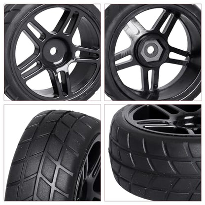 HobbyPark Glued 1/10 On-Road RC Touring Tires and Wheels Set for 1/18 Traxxas Latrax Teton 4 Tec 2.0 3.0 Tamiya TT02 TT01 Brushless (4-Pack) (Color B) - color: Color B