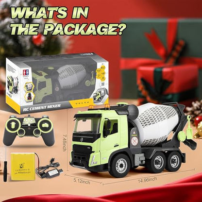 Double E Volvo FMX 1:20 RC Cement Mixer Truck - 360° Rotating Drum + 7 Realistic Sounds & LED Lights, 2.4GHz Anti-Interference for Multi-Vehicle Play - Construction Toy Adults - style: RC Mixer Truck