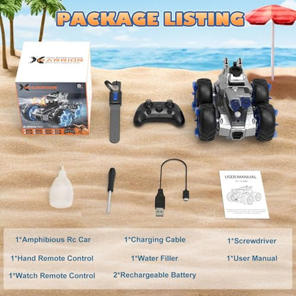 Amphibious Remote Control Car with Water Gun | Waterproof Gesture Sensing RC Stunt Cars,Monster Truck Rc Boat, Swimming Pool Toys,Birthday Gifts for Boys Girls 8+ yrs - color: Blue