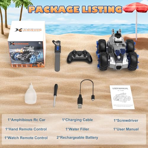 Amphibious Remote Control Car with Water Gun | Waterproof Gesture Sensing RC Stunt Cars,Monster Truck Rc Boat, Swimming Pool Toys,Birthday Gifts for Boys Girls 8+ yrs - color: Blue