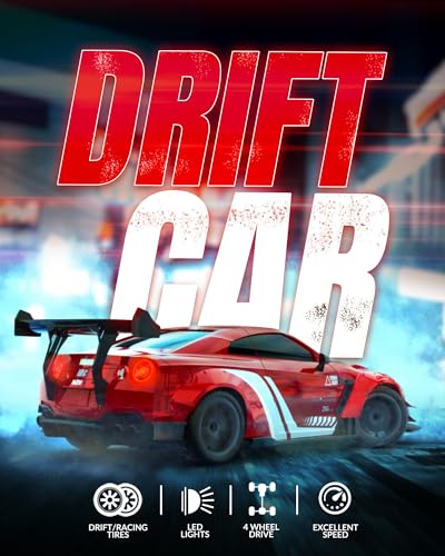Drift RC Car, 1:20 Scale 2.4GHz 4WD 20KM/H Remote Control Cars | drift tires & racing tires, 2 batteries, LED lights, proportional throttle control, red - color: Red