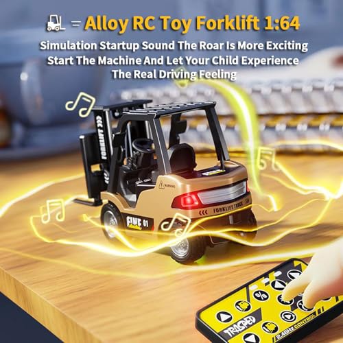 RC Forklift, 1/64 Scale Remote Control Forklift Cranes, 2.4Ghz Metal RC Truck, with Hook & Metal Fork, 2 Speed RC Construction Vehicle, APP Control, Toys for Adults Boys and Girls Gift
