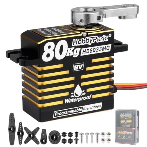 HobbyPark Waterproof 80kg Servos Brushless Motor High Torque RC Steering Servo Fast Speed Standard HV Stainless Steel Metal Gears for 1/8 1/10 RC Crawler Cars Truck Buggy 180° Programmable