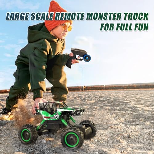 DOUBLE E 1:14 Scale Large Remote Control Car Monster Trucks with Head Lights, 4WD Off-Road All Terrain RC Car, Rechargeable Vehicle for Outdoor Play and Xmas Gifts