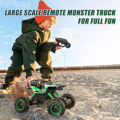 DOUBLE E 1:14 Scale Large Remote Control Car Monster Trucks with Head Lights, 4WD Off-Road All Terrain RC Car, Rechargeable Vehicle for Outdoor Play and Xmas Gifts