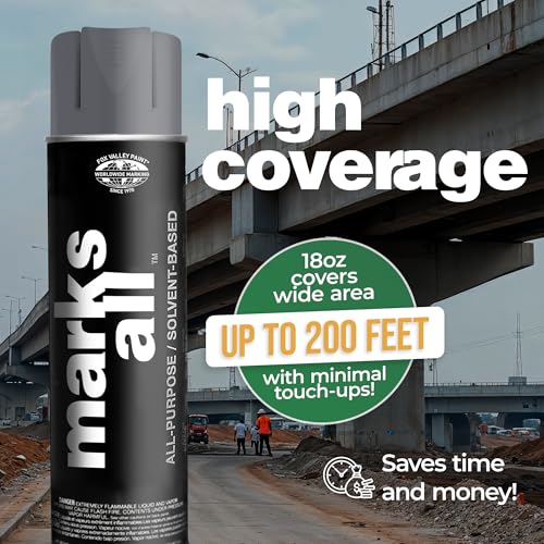 Fox Valley 18oz Marks All Solvent-Based Marking Paint Spray, 12-Pack Aluminum – Long-Lasting, Weather-Resistant Spray Paint for Wet or Dry Surfaces Like Metal, Grass, Concrete, Wood, & More - color: Aluminum