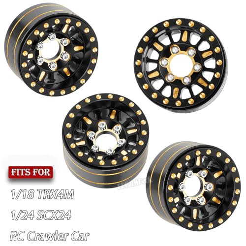 1.0 in Beadlock Wheels Rims for RC Crawler Car 1/18 TRX4M,1/24 SCX24,RC Brass 1.0 Beadlock Wheels Rim,7mm Hex Wheel Rims Brass Rings Deep Dish Rim,4pcs