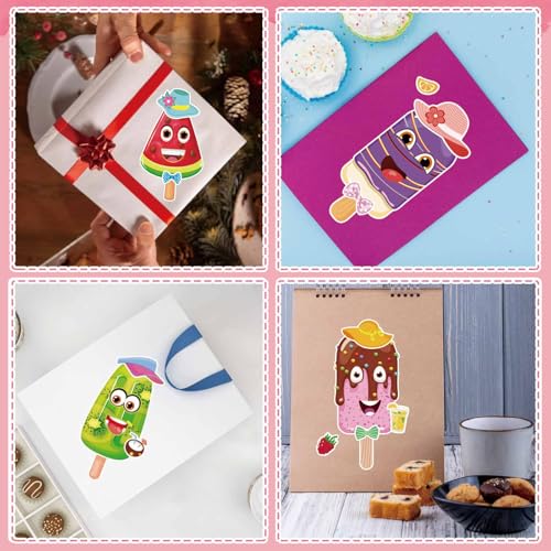 Make Your Own Ice Cream Stickers, Make a Face Sticker | 24 Sheets Mix and Match Watermelon, Chocolate, Kiwi, Strawberry Ice Cream Stickers for Kids Activities Supplies Crafts - style: Ice Cream