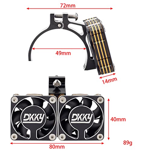 DKKY RC Motor Cooling Fan Heatsink 47-51mm Adjustable 15000 RPM for 1/5 1/8 ARRMA Infraction, Felony, Limitless and Axial 1717 4985 Motor, Black - color: Black