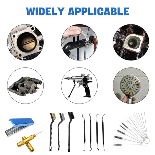 Carburetor Cleaning Kit, Includes 13 Stainless Steel Wires, 10 Needles, 5 Nylon Brushes, 1 Pointed Pick, 4 Cleaning Hooks, 3 Brushes, Torch Tip Cleaner, Carbon Dirt Jet Cleaner Repair Tools