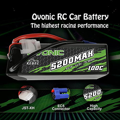 OVONIC 100C 4S 5200mAh 14.8V Lipo Battery with EC5 Connector 2pcs