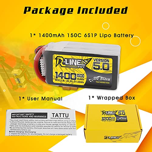 TATTU R-Line Version 5.0 6S Lipo Battery 22.2V 150C 1400mAh Lipo Battery Pack with XT60 Plug for Racing