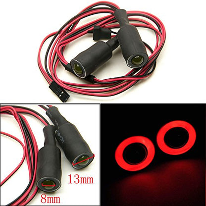 QUE-T 13mm 2 LEDs Angel Eyes & Demon Eyes LED Headlight/Back Light for 1:10 RC Model Crawler Cars, (Red + Yellow, 13MM) - color: Red + Yellow, size: 13MM