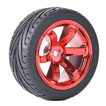 4PCS RC Car Rubber Tires and Plastic Wheels Rims Compatible with 1/10 Scale On Road Touring Racing Flat Drift Car for HSP HPI Tamiya (Red) - color: Red