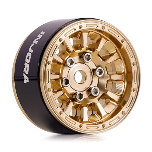 INJORA 1.0" Aluminum Beadlock Wheels 0mm Offset for 1/18 1/24 RC Crawler Upgrade, W1056(Gold) - color: Gold