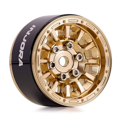 INJORA 1.0" Aluminum Beadlock Wheels 0mm Offset for 1/18 1/24 RC Crawler Upgrade, W1056(Gold) - color: Gold