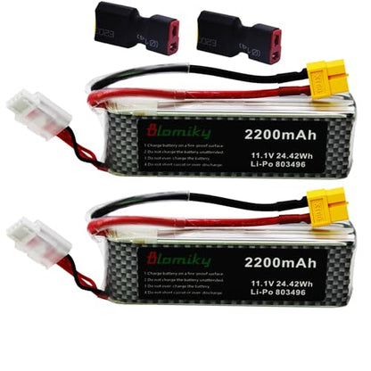 Blomiky 2 Pack 11.1V 3S 2200mAh Lipo Battery with XT60 Plug for Remote Control Evader BX Car RC Truck RC Truggy RC Airplane UAV Drone FPV Boats / 3S 2200mAh XT60 and USB