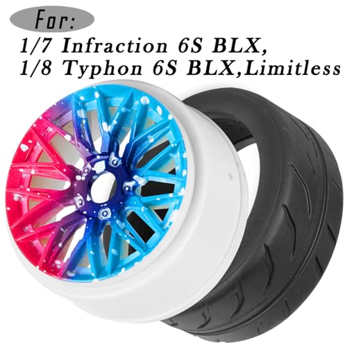 RC Tires Wheels for 1/7 Infraction 6S BLX,1/8 Typhon 6S BLX,Limitless,Rubber Highway Wheels Soft Tires Truck Tire Highway Tires,4PCS Colour - color: Colour(4pcs Tires)