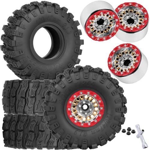 1.9 Brass Wheel Tires for 1/10 SCX10 SCX10 II 90046 SCX10 III AXI03007 SCX10 Pro TRX4 TRX6 Gen7/8 D90 VS4-10 MST CFX RC Crawler Car,1.9 Brass&Aluminum RC Off Road Wheels and Tires,Silver - color: Silver - (4pcs Wheel Tires)