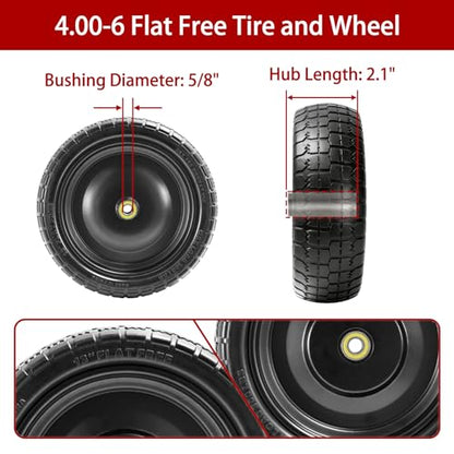 13" Flat Free Solid Tire, 4.00-6, for Gorilla Cart, Wagon & Wheelbarrow, 5/8" Bearings, 2.1" Offset Hub, 4 Pack - size: 4pcs