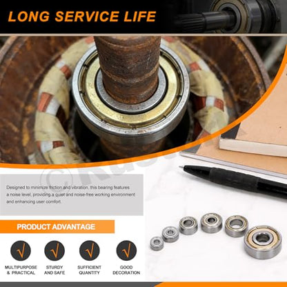 36Pcs 6 Sizes Bearing Steel Ball Bearing Deep Groove Ball Bearing Double Shielded Bearings Small Bearings for Furniture Wheels Skateboards Scooters - size: 36pcs/6sizes, style: bearing steel