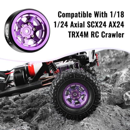 GLOBACT 1.3" Beadlock Wheels for SCX24 AX24 TRX4M 1/18 1/24 (Purple) - color: Purple