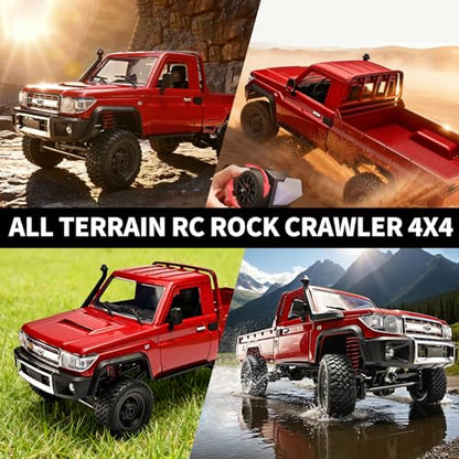 RZAPE RC Rock Crawler 1/12 RC Crawler Off Road RC Truck 4x4 with 2.4GHz Remote Control 280 Brushed Motor All Terrain Rremote Control Truck RTR Proportional Throttle Steering MN-82（Red） - color: Red