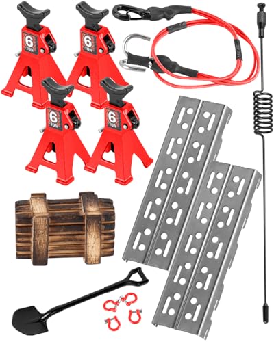 RC Crawler Accessories Roof Simulation for 1/18 1/24 RC Crawler Trx4m SCX24,Antenna/Jack Stands/Shackles/Shovel/Box/Metal Perforated Plates/Tow Rope,Red - color: Red(1set)