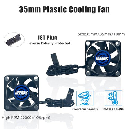 Motor Cooling Fan Dual Ball Bearings, Heatsink High Speed, 35x35x10mm for 1/10 1/8 Brushless Motor RC Car Part 36 42 Series 3660 3650 3670 540 550