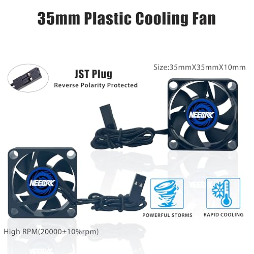 Motor Cooling Fan Dual Ball Bearings, Heatsink High Speed, 35x35x10mm for 1/10 1/8 Brushless Motor RC Car Part 36 42 Series 3660 3650 3670 540 550